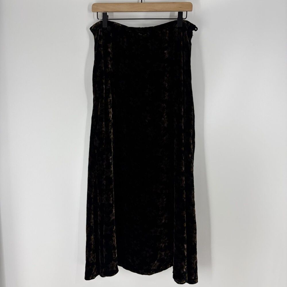 VTG Telluride Skirt Size 14 Black Brown Floral Whimsigoth Velvet Maxi Gothic